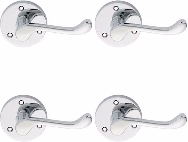 Loops 4 Pairs of Victorian Scroll Lever Door Handles with 58mm Round Rose in Polished Chrome