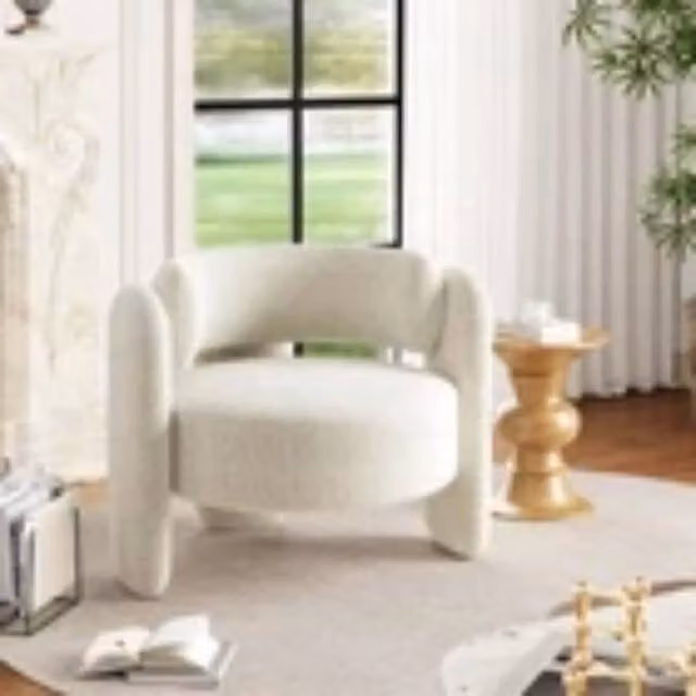 Kelvenix Oversized Barrel Accent Chair in White Chenille Fabric