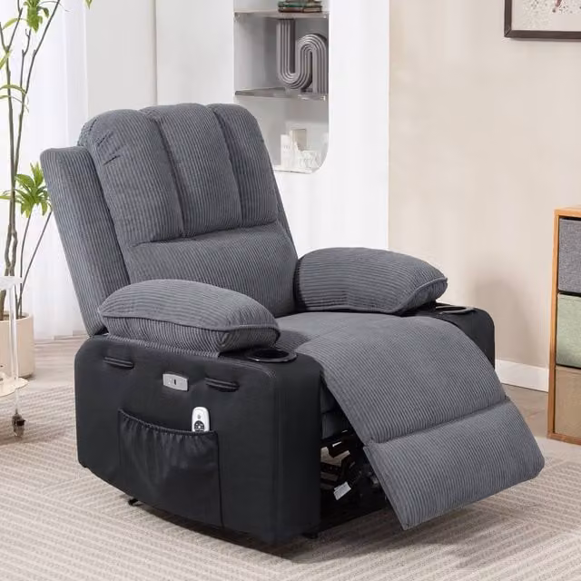 KEEPREAPER Comfortable Power Recliner Chair with 8-Point Massage, Heating and Cup Holder in Grey – 1