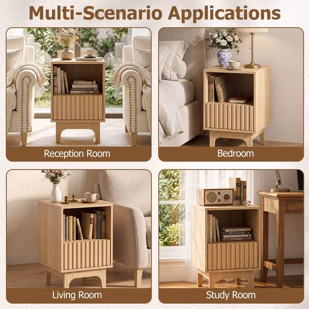 Gymax Mid Century Fluted Bedside Table in Sand – 3