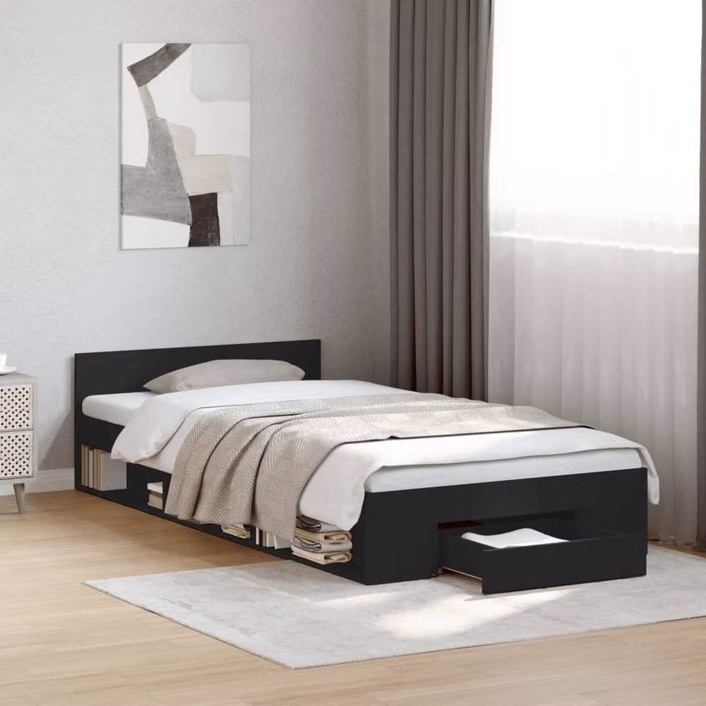 Berkfield Home Single Bed Frame with Drawers, Black, W/D/H: 90 x 190 cm – 2