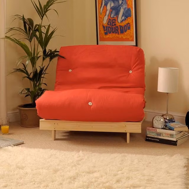 Comfy Living Red Fabric Fold-out Chair Sofa Bed with Solid Pine Wood Frame
