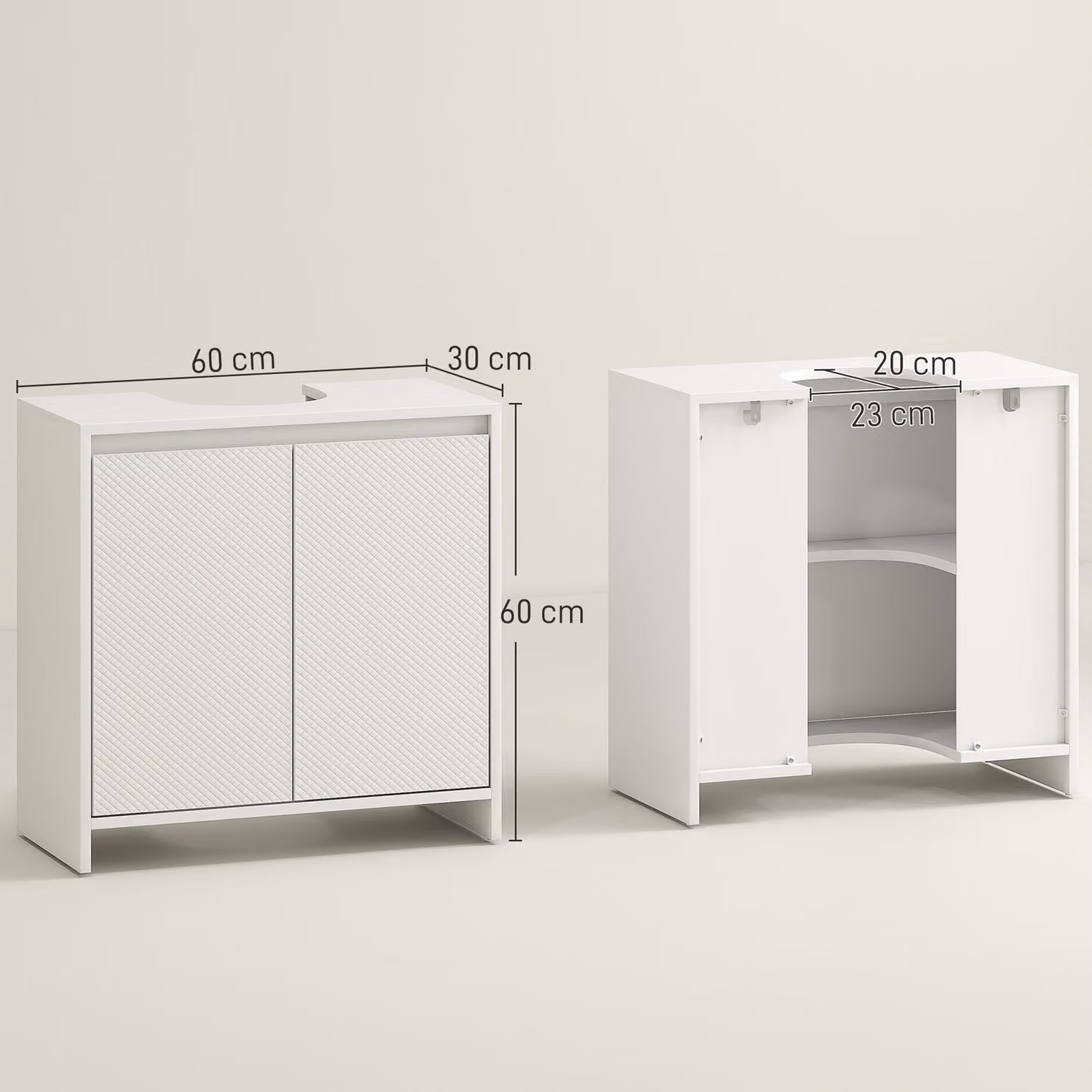 HOMCOM Freestanding Under Sink Bathroom Cabinet in White with 2 Hinged Doors and Internal Shelves – 2