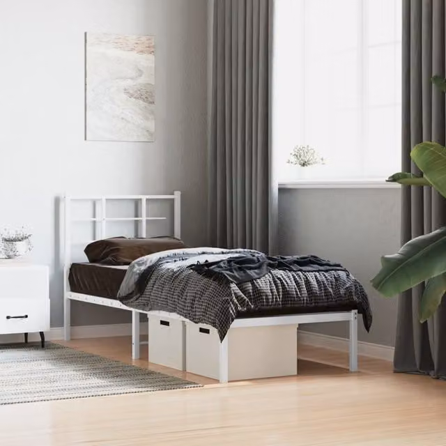 Berkfield Home Metal Bed Frame with Headboard in White, W/D/H: 80 x 200 cm – 1