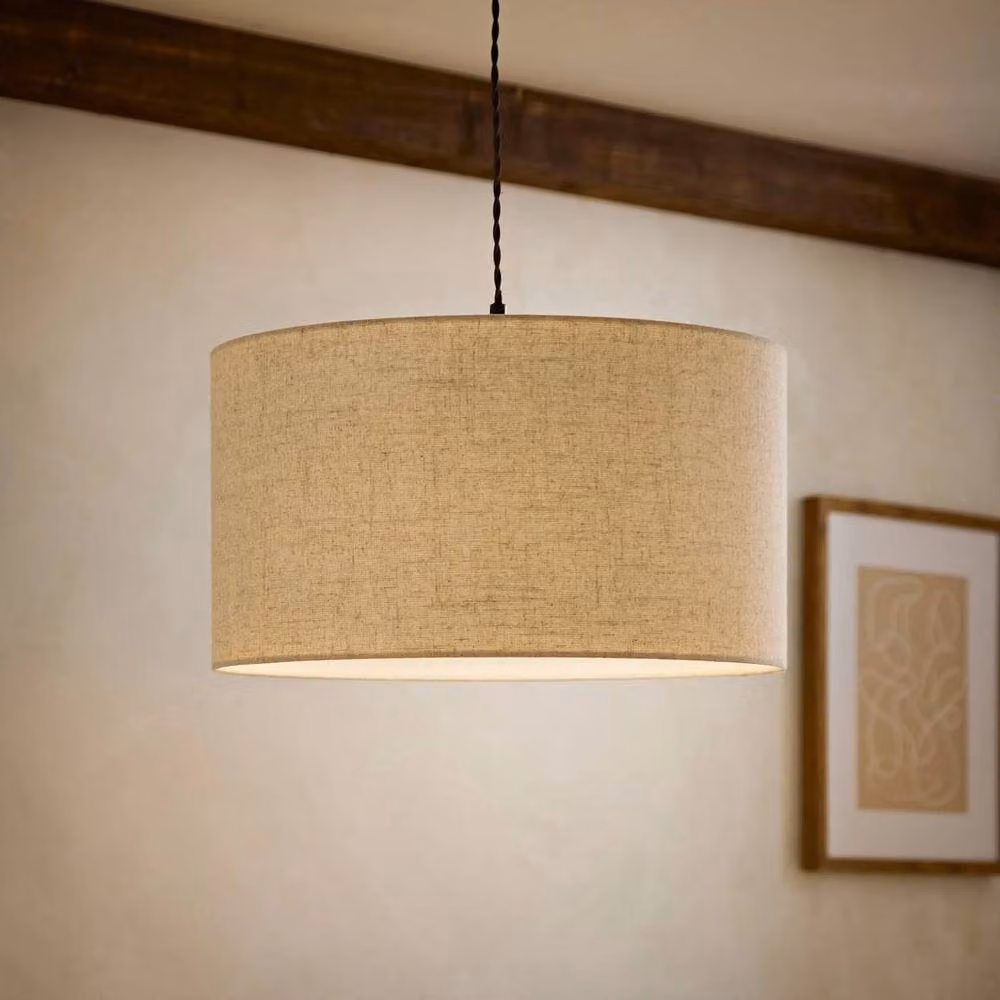 FORGEVIO Modern Fabric Cylinder Pendant Light Shade in Beige, Diameter: 45 cm – 2