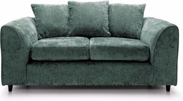 Furnishings For Less UK Monaco 2 Seater Chenille Fabric Sofa in Green with Scatter Cushions and Removable Covers