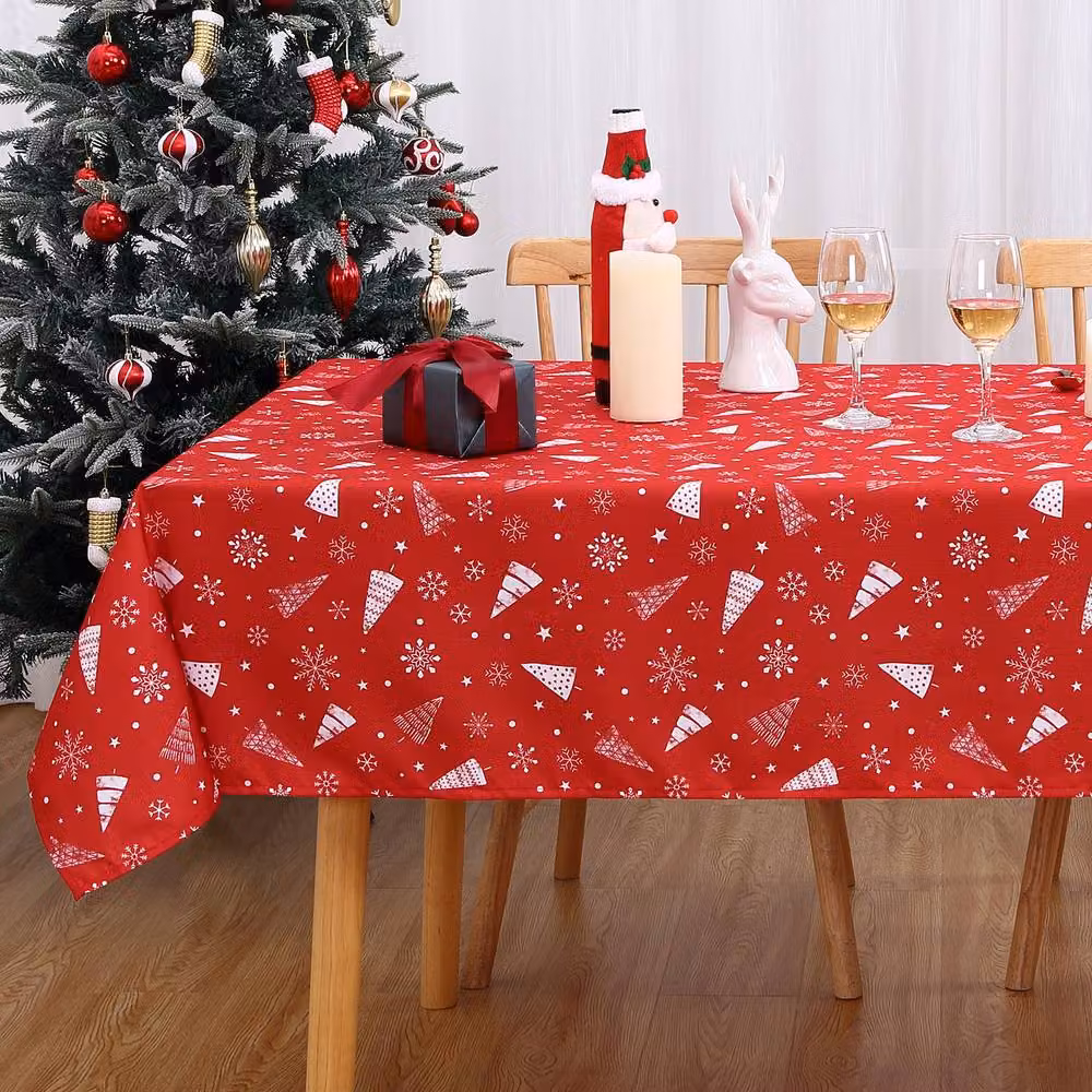 London Boutique Red Christmas Tablecloth, Waterproof and Wrinkle-Free Polyester Table Cover, W: 137.16 cm, D: 200.66 cm – 2