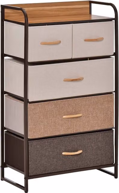 HOMCOM 5-Drawer Dresser Tower with 3-Tier Storage Organizer, Steel Frame and Wooden Top for Bedroom, Living Room or Hallway