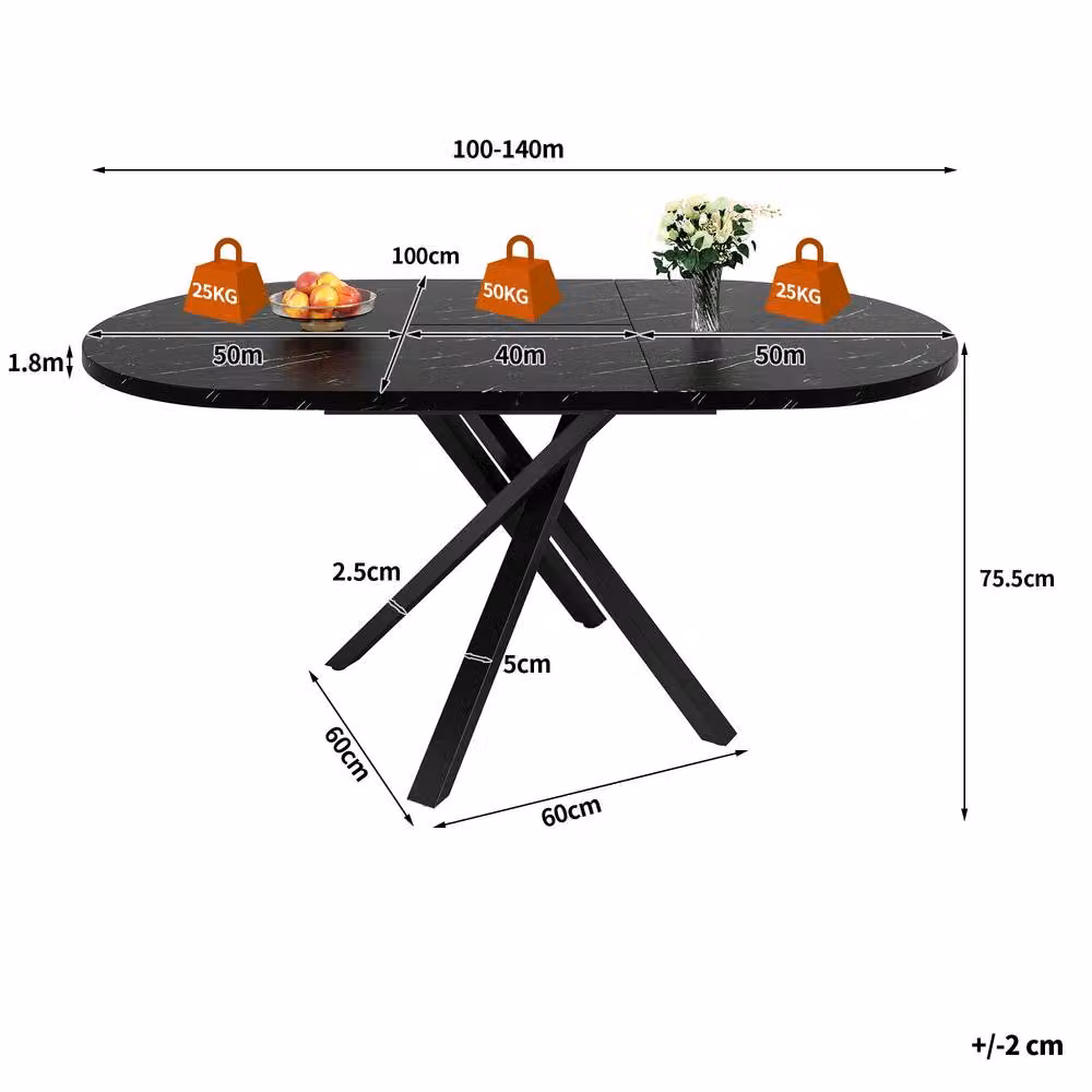 Matteo Round Extendable Dining Table with Butterfly Leaf and Black Metal X-Frame Base – 2