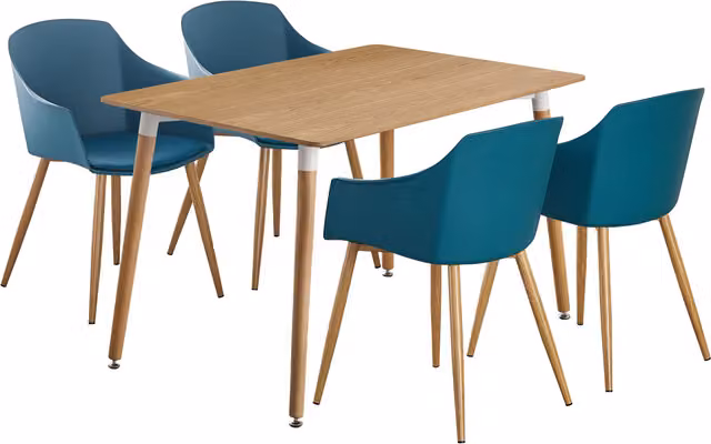 Life Interiors Olivia Halo Mid-Century Dining Set with Black Rectangular Table and 4 Grey Chairs