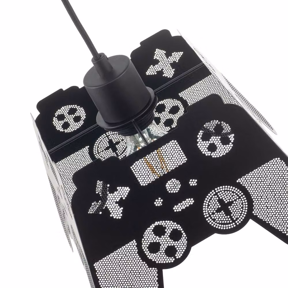 Happy Homewares Modern Matte Black Metal Game Controller Pendant Shade with Laser Cut Holes – 2