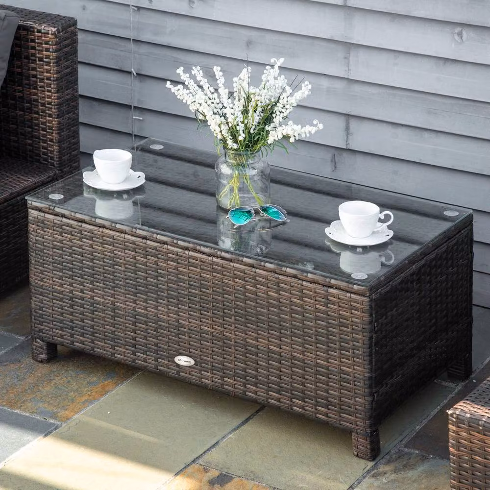 ERGOVEXA Mixed Brown Polyrattan Garden Coffee Table with Glass Top – 3