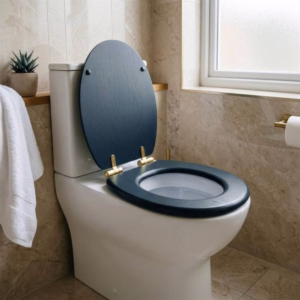 Kelvenix Soft Close Oval Toilet Seat in Navy Blue and Gold, W: 52 cm – 2