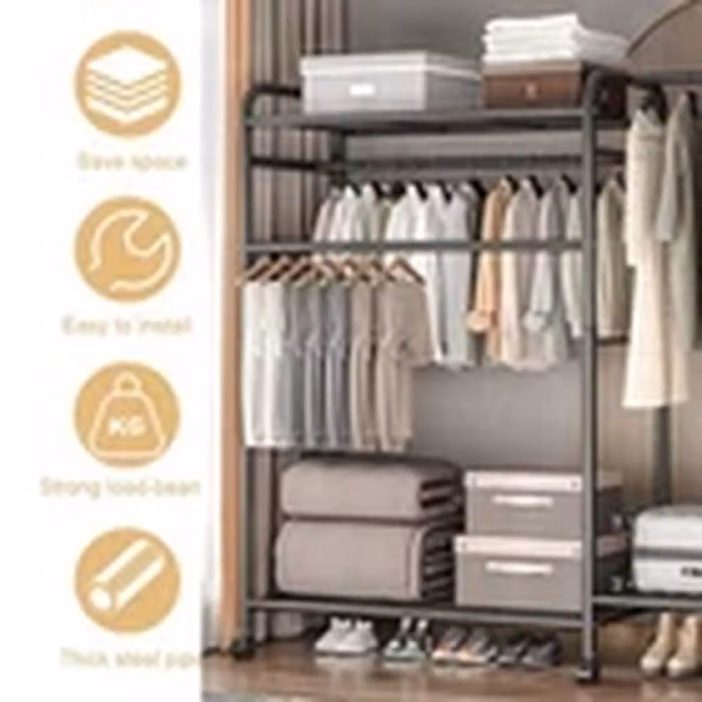 EONLION Heavy Duty Double Clothes Rail Open Wardrobe Garment Rack in Matt Black – 4