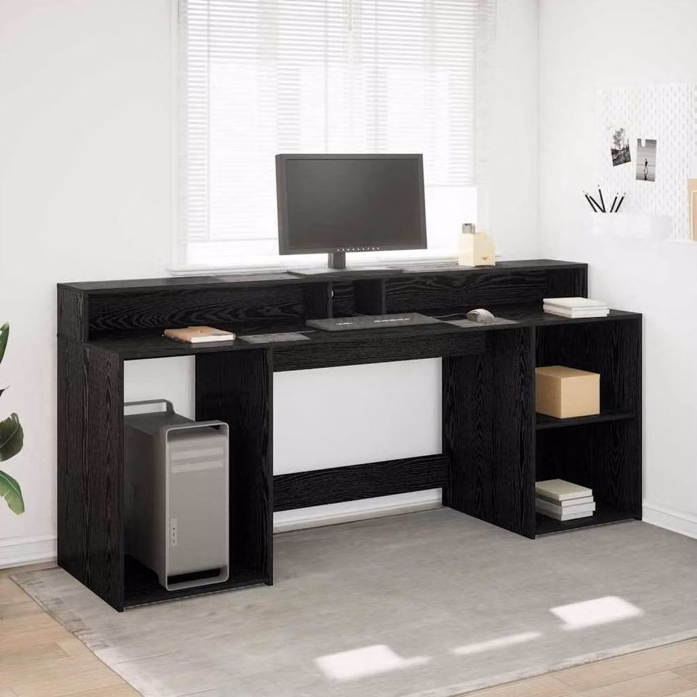 Berkfield Home Modern Computer Desk in Black Oak, W/D/H: 200 x 55 x 91 cm – 1