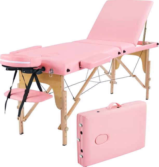 Yaheetech 3 Section Adjustable Massage Bed with Backrest in Pink