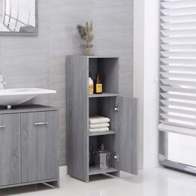 Berkfield Home Grey Sonoma Bathroom Cabinet with Hinged Doors and Internal Shelves, W/D/H: 30 x 30 x 95 cm