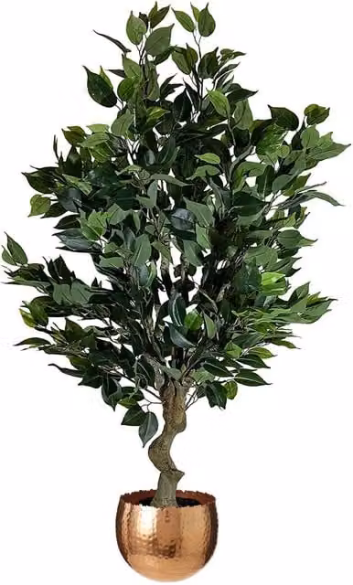 Leaf Realistic Artificial Ficus Tree in Green with Copper Curve Metal Planter, Height: 100 cm – 1