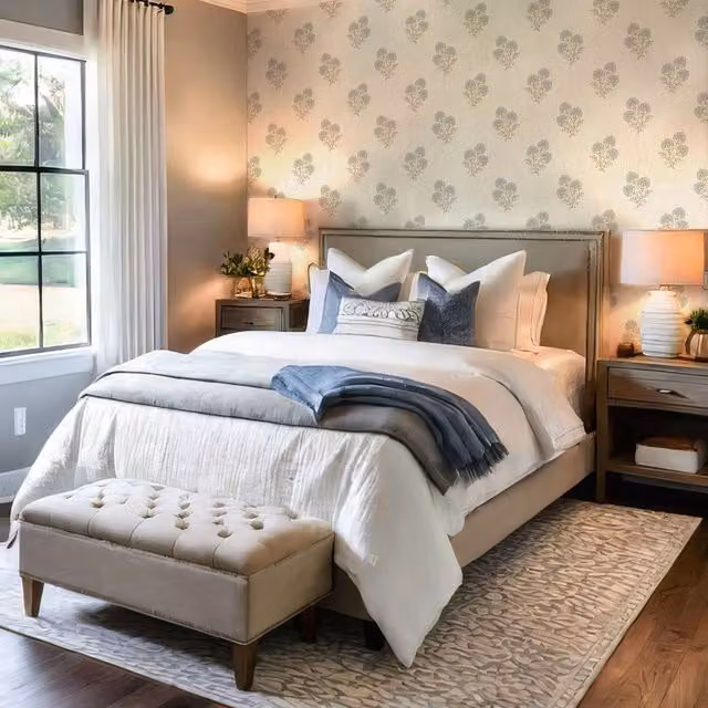 Belgravia Decor Carlotta BlueCream Washable Vinyl Wallpaper in Blue with Abstract Botanical Floral Design