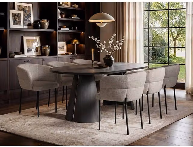 Solace+Co Ebony Black Extendable Oval Wood Dining Table with 6 Elise Chairs