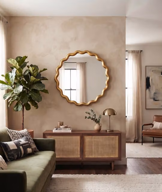 Biznest Round Wavy Wall Mirror in Black and Gold, Diameter: 49.5 cm