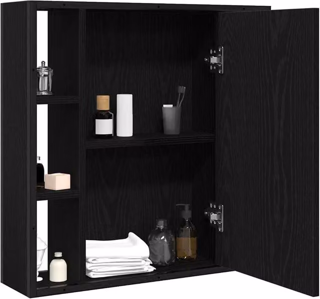 Berkfield Home Black Modern Bathroom Mirror Cabinet with Hinged Glass Doors, W/D/H: 60 x 16 x 60 cm – 1