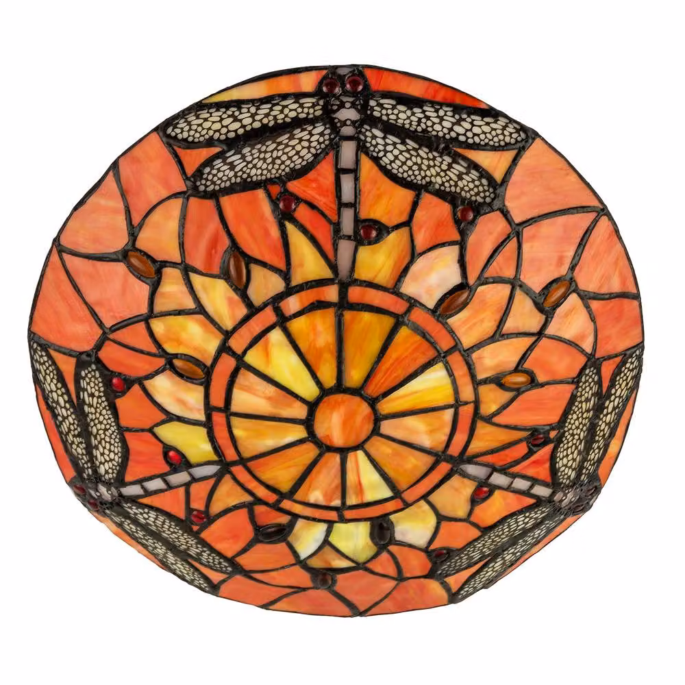 Happy Homewares Traditional Dragonfly Tiffany Glass Easy Fit Pendant Light Shade in Orange and Gold/Brass – 3