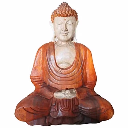 Beespoke Gifts Hand Carved Brown Wood Buddha Tabletop Statue, Height: 30 cm
