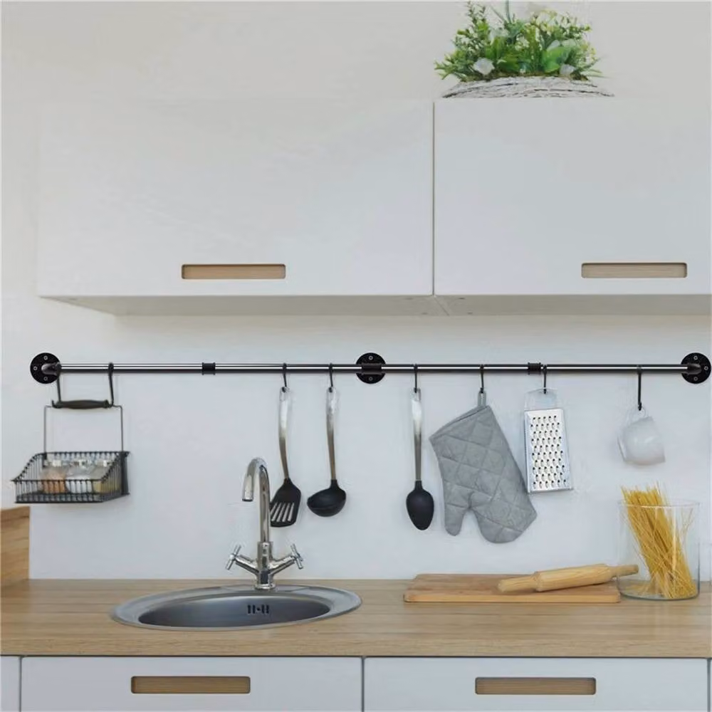 Kelvenix Matt Black Metal Wall Mounted Continuous Linear Garment Clothes Rail – 3