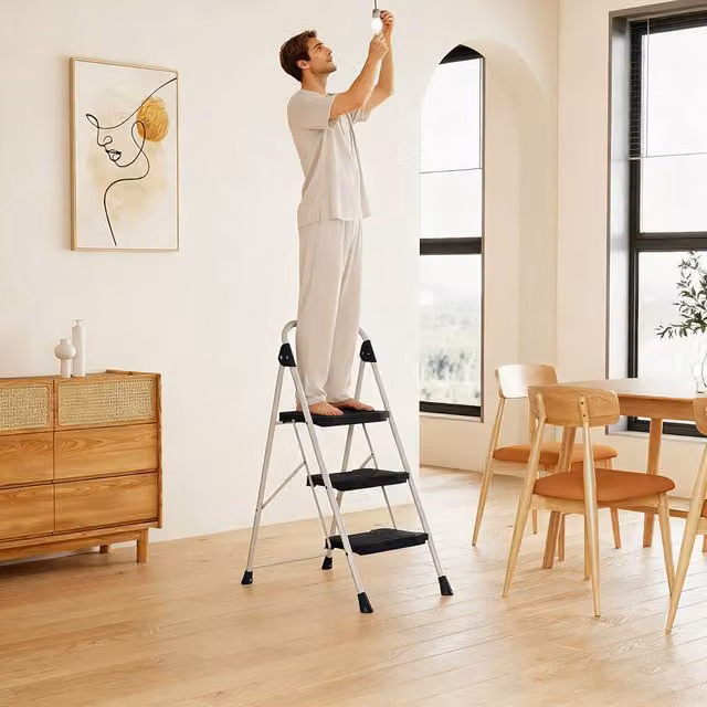 Costway 3 Step Folding Ladder with Cushioned Handrail in Black – 1