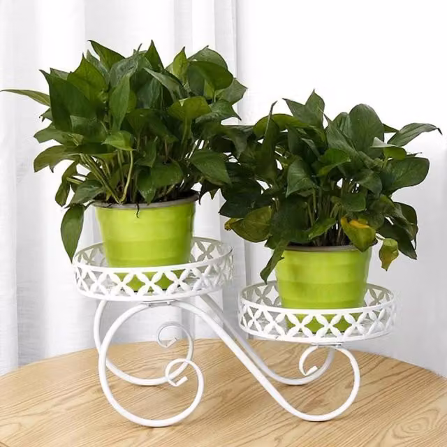 KORVIXA White Metal Flower Pot Display Rack Shelf