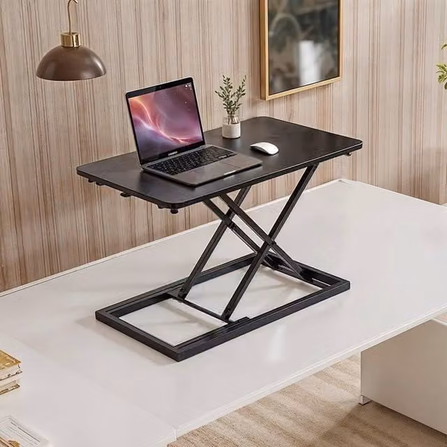 KORVIXA Black Height Adjustable Computer Desk with X-Frame Metal Design, W/D: 100 x 100 cm