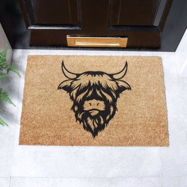 Artsy Mats Cute Animal Highland Cow Doormat, Black, W/D: 60 x 40 cm – 1
