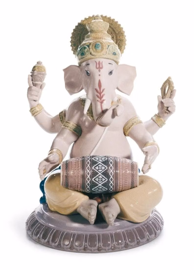 Lladró Mridangam Ganesha Multicolour Porcelain Figurine