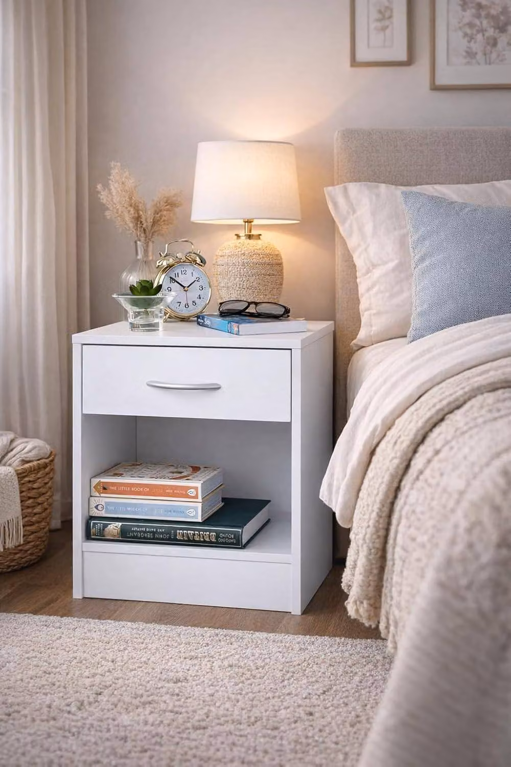 SPOT ON DEALZ White Bedside Table with Storage Shelf, W/D/H: 30 x 37 x 38 cm – 2