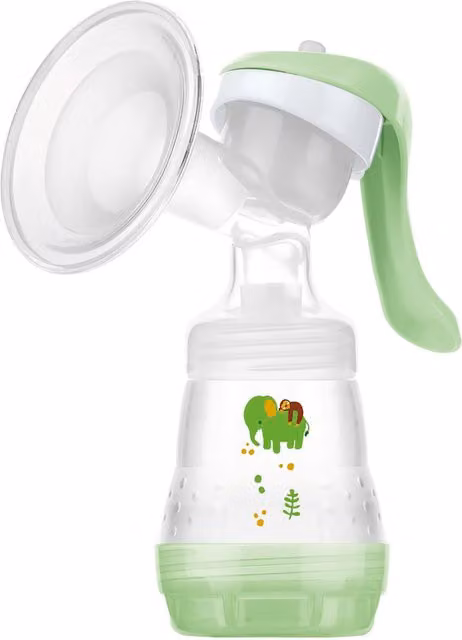MAM Single Manual Breast Pump with Anti-Colic Valve in Green and Transparent