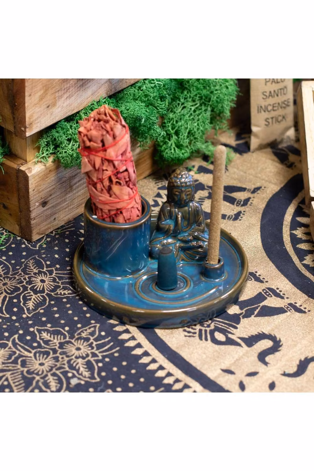 KDMD Blue Ceramic Buddha Incense Plate with Holders – 3