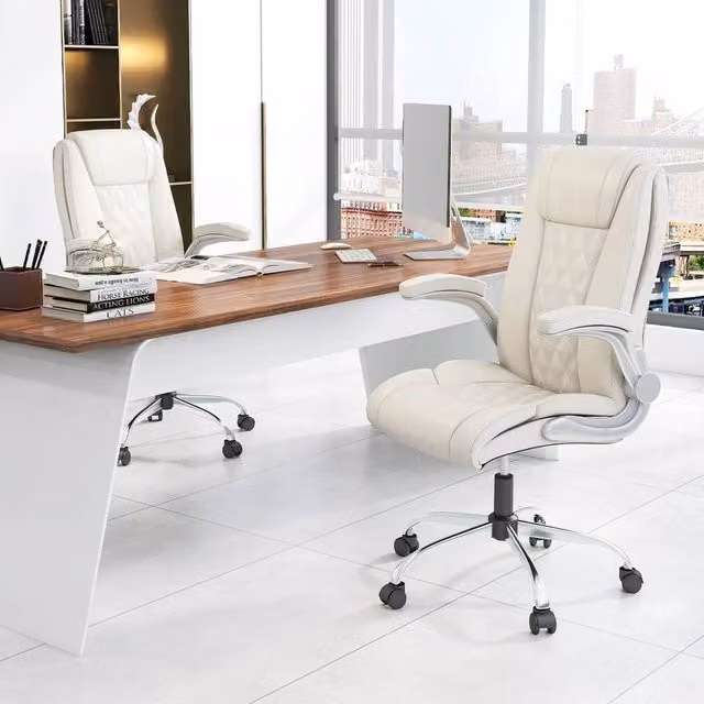 PAWNORA White Adjustable Task Chair with Headrest, Armrests and 360 Degree Swivel for Home Office – 1