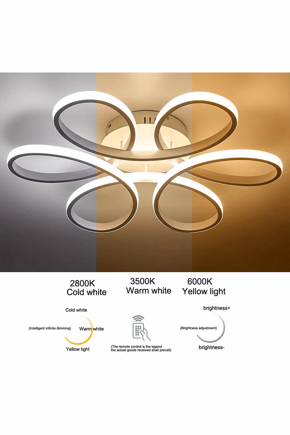 Living and Home Modern LED Flush Mount Ceiling Light with Adjustable Circular Ring Design in White – 3