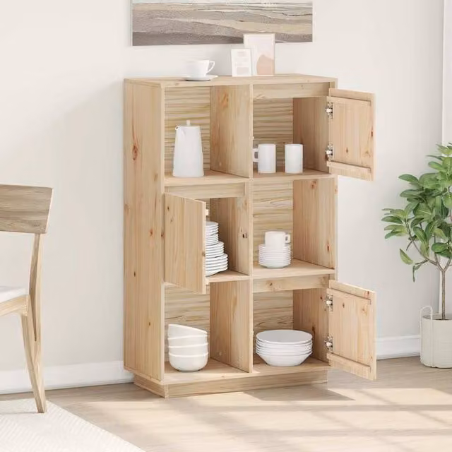 Berkfield Home Highboard in Solid Pine, Beige, W/D/H: 74 x 35 x 117 cm