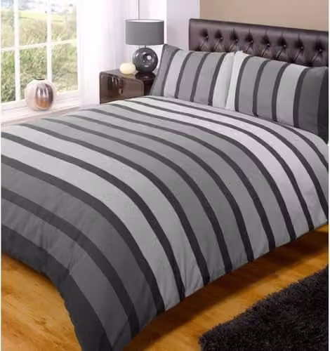 Rapport Home Soho Stripe Polycotton Duvet Cover Set with Pillowcase, Black, W/D/H: 180 x 200 cm and 50 x 75 cm – 1