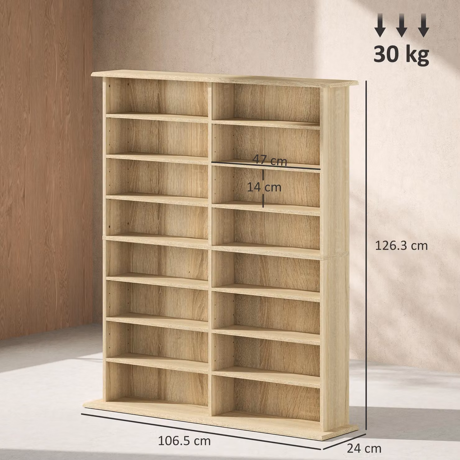 HOMCOM Modern CD and DVD Storage Unit with Adjustable Shelves in Sand Beige – 3