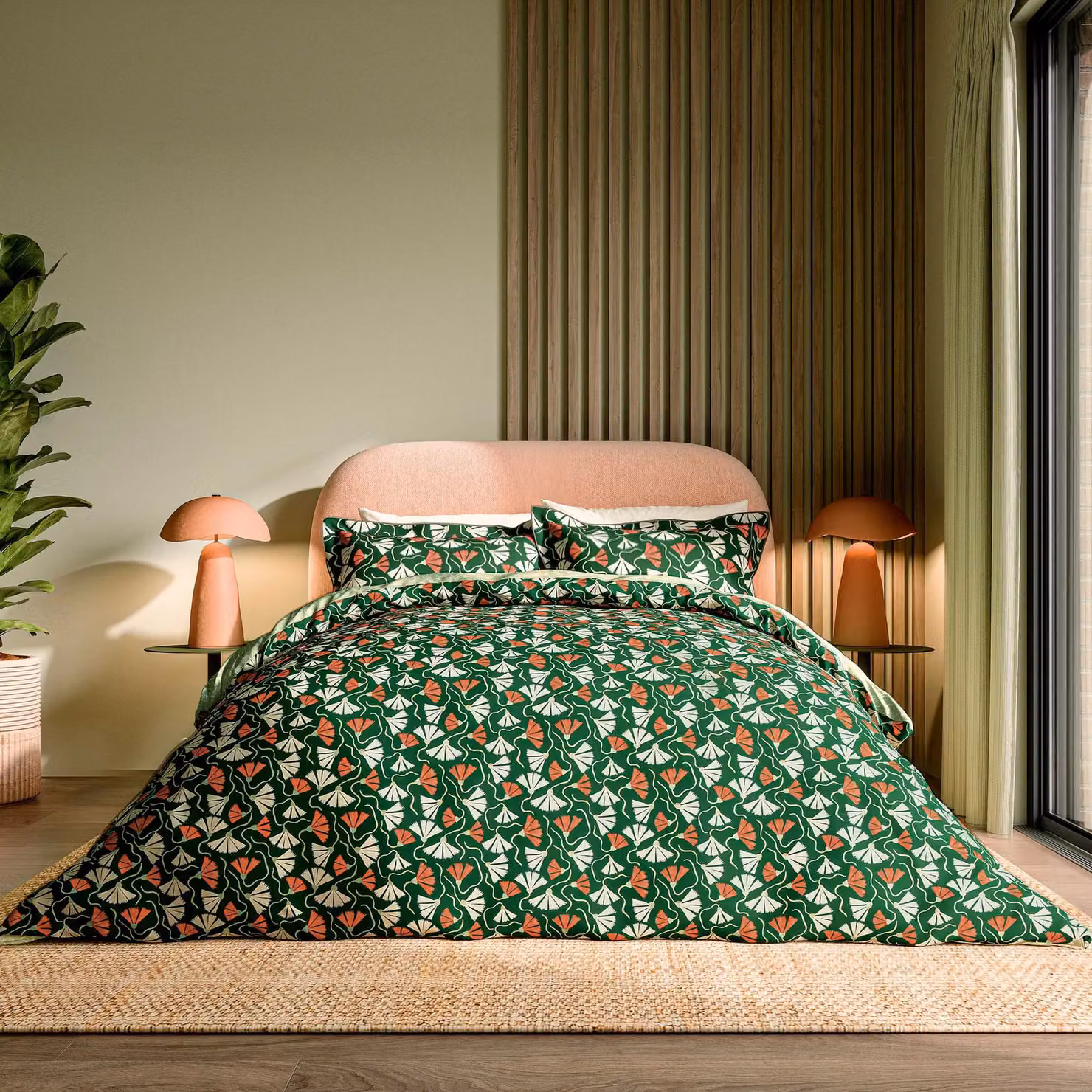Scion Fan Floral Cotton Duvet Cover and Pillowcase Set, Green, W: 180 cm, H: 200 cm – 2