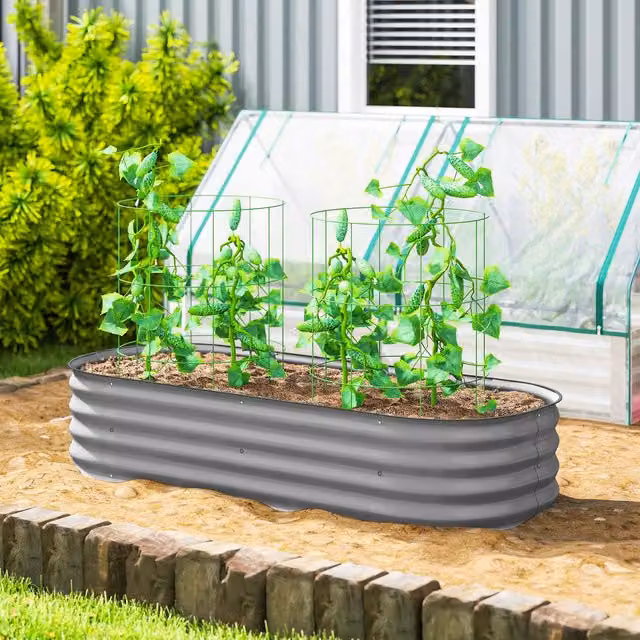 Outsunny Raised Garden Bed with Safety Edging in Silver, W/D/H: 150 x 62 x 30 cm