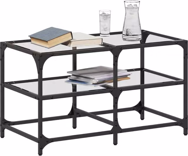 Berkfield Home Decorative Rectangular Coffee Table with Transparent Glass Top and Steel Frame, W/D/H: 78.5 x 40 x 45 cm