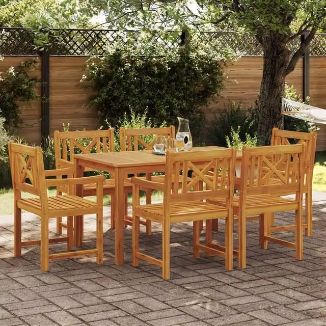 Berkfield Home 7 Piece Rustic Brown Acacia Wood Garden Dining Set