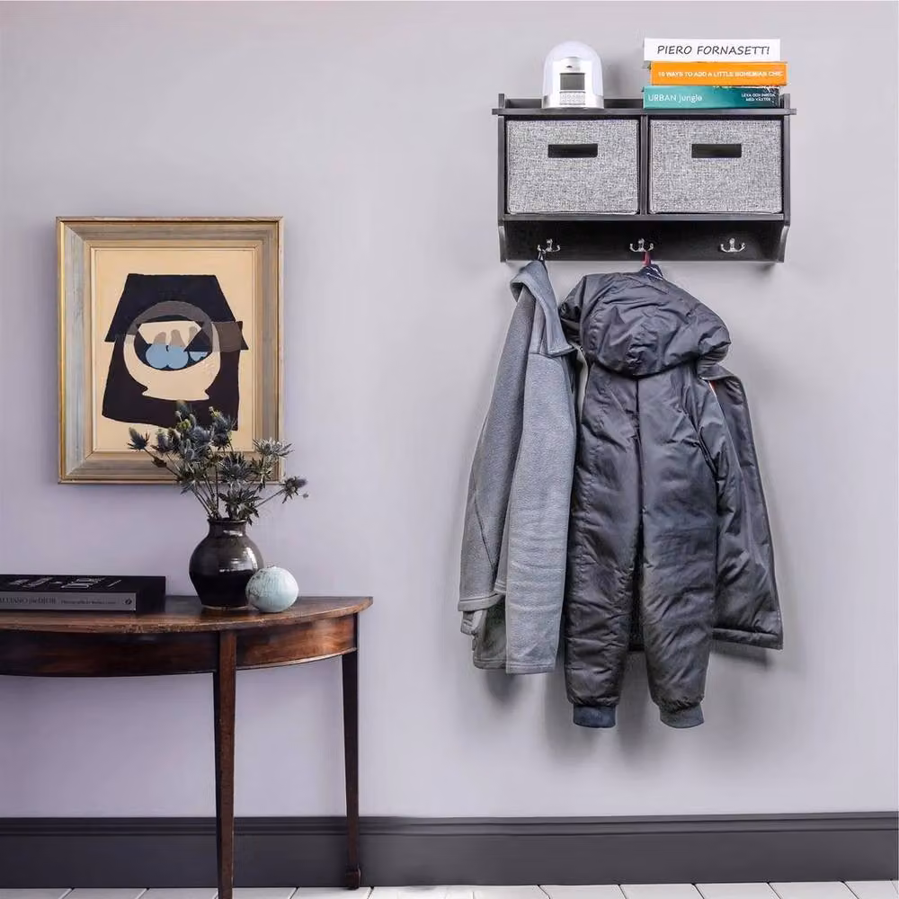 NESTLUNE Wall Mounted Entryway Coat Rack with 3 Hooks and Shelf in Matt Black – 4