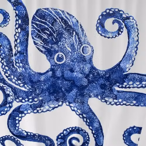 BlissHome Creatures Octopus Design Shower Curtain, Blue and Multicolour, W/H: 180 x 180 cm – 4