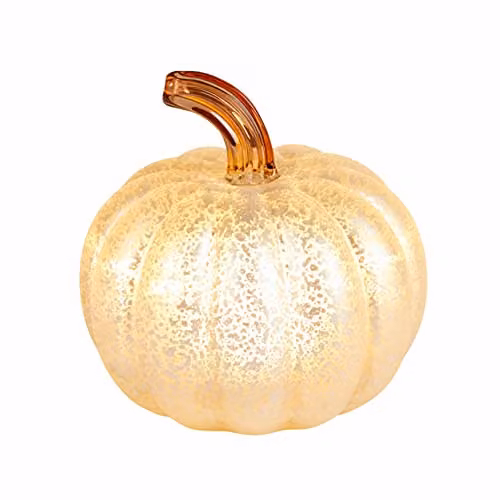 Lights4fun White Mercury Glass Pumpkin Battery Operated LED Autumn and Halloween Tabletop Decoration, H 12 cm – 5