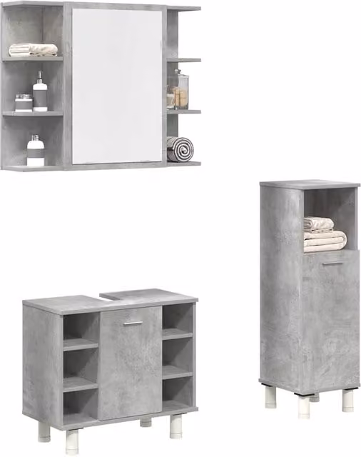 Berkfield Home 3 Piece Modern Bathroom Furniture Set in Concrete Grey Matt MDF